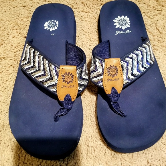 yellow box navy flip flops